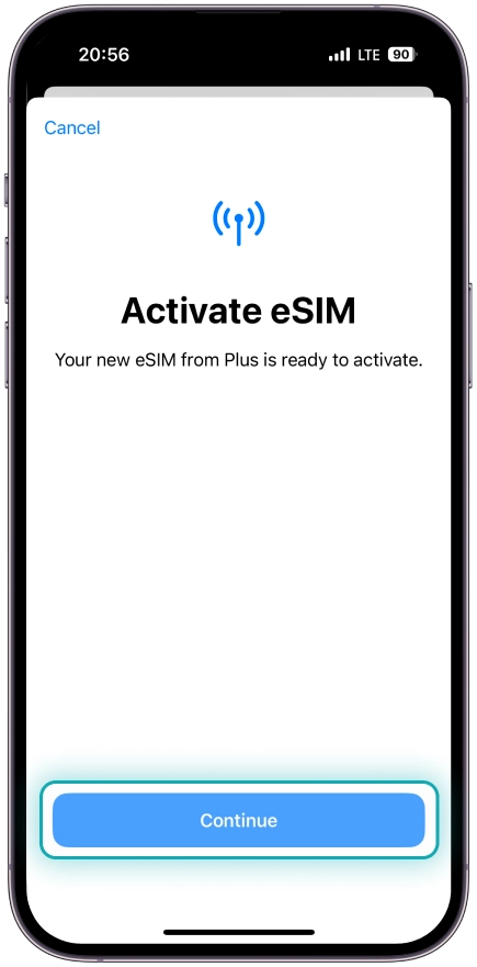 Tap to <b>Continue</b> and wait