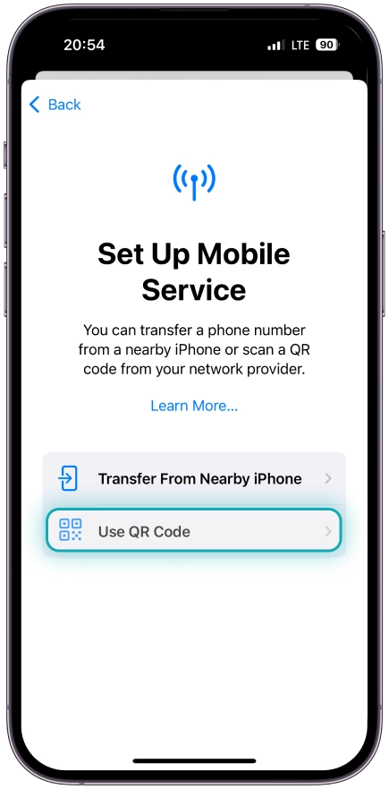 Select <b>Use QR Code</b>