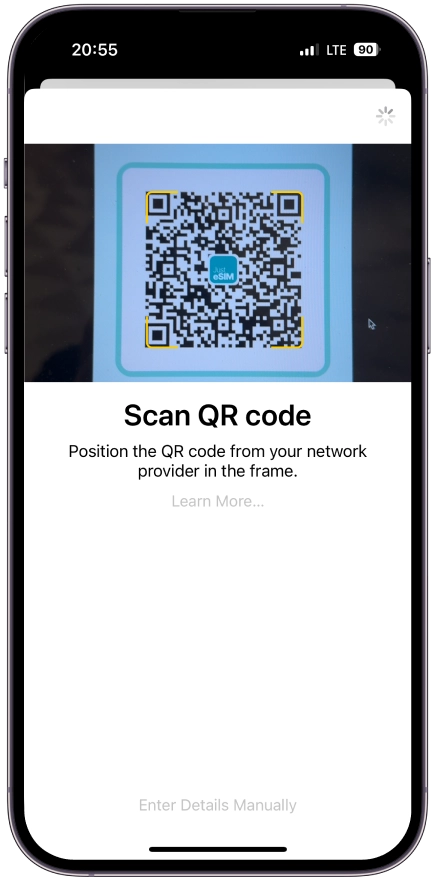 Scan the QR you received from <b>Just eSIM</b>